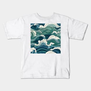 Ephemeral Crests: Hokusai Waves Reimagined Kids T-Shirt